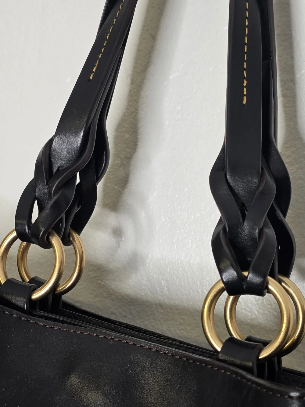 Dooney & Bourke Black Florentine Leather Tote with Braided Shoulder Straps